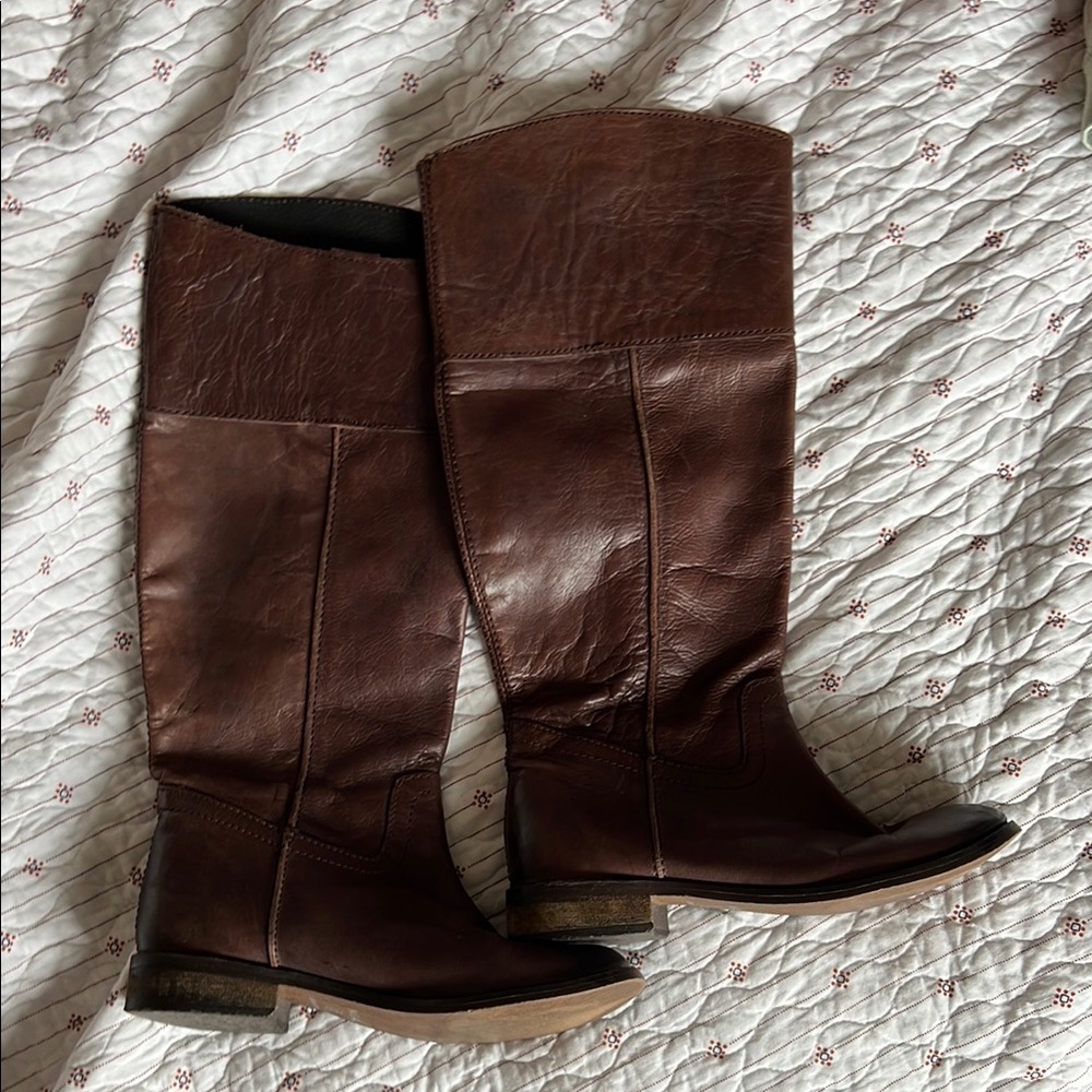 Brown Genuine Leather Knee-High Boots size 7.5